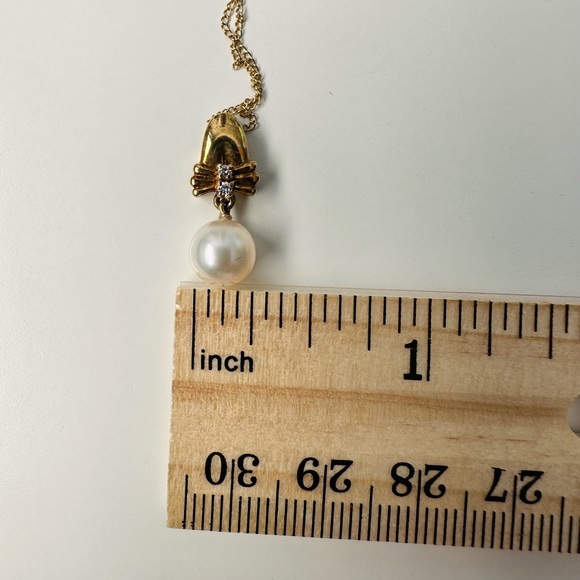 14 K gold chain with pearl pendant with Two diamonds, 14k earrings and r… - Picture 13 of 16